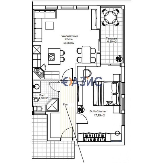 Квартира 2-комнатная 1+1 в Несебре (Святой Влас) площадь 78м² 2 этаж, изображение 11