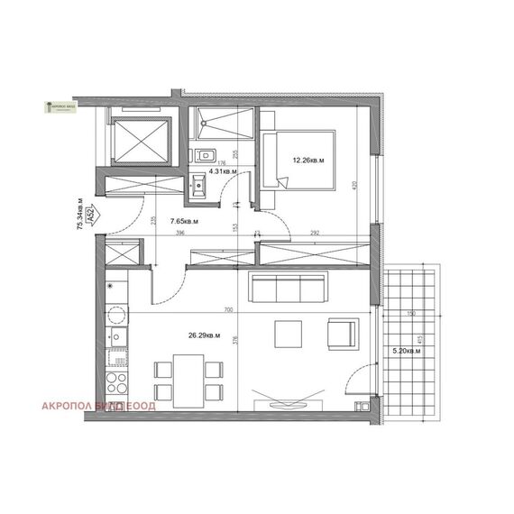 Квартира 2-комнатная 1+1 у моря в Варне площадь 75м² 3 этаж, изображение 6