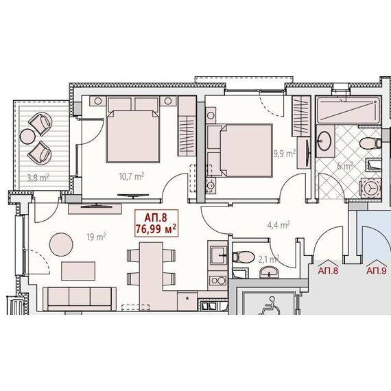 Apartment 3-room 2+1 in Nesebar (Sunny Beach) Bulgaria area 77m² 3 floor, 3 image