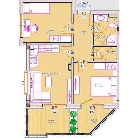 Apartment 3-room 2+1 by the sea in Burgas (Sarafovo) Bulgaria area 78.15m² 4 floor