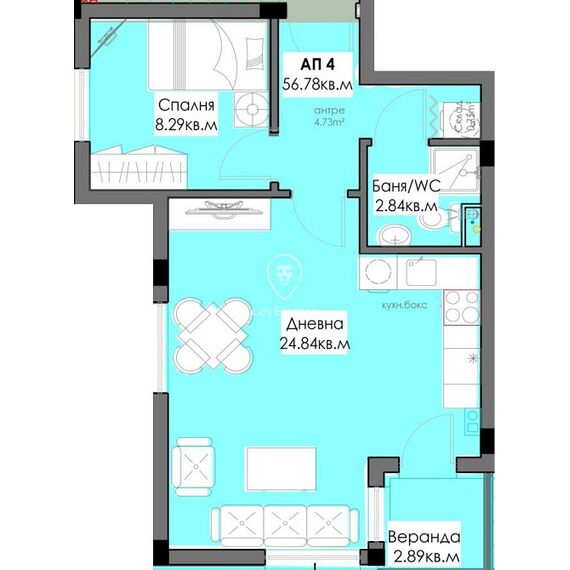 Квартира 2-комнатная 1+1 у моря в Бургасе площадь 60м² 1 этаж, изображение 4