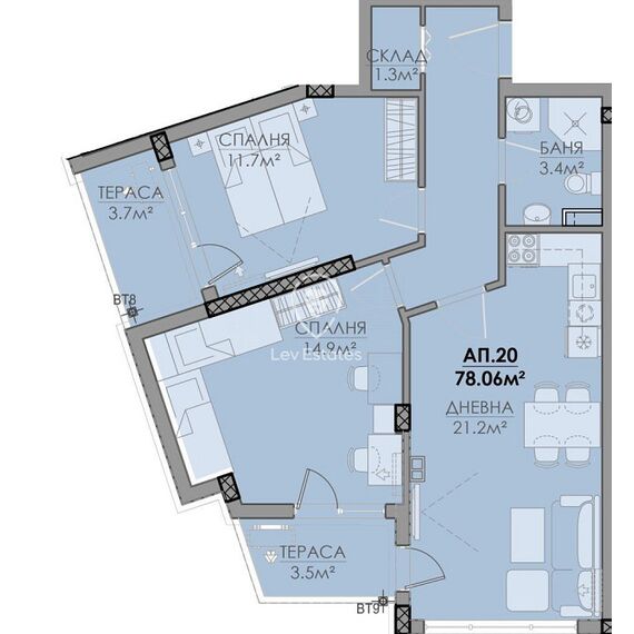 Apartment 3-room 2+1 in Burgas (Sarafovo) Bulgaria area 89m² 4 floor, 3 image