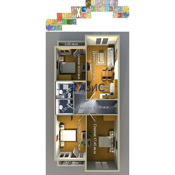 Квартира 4-комнатная 3+1 в Бургасе площадь 120.1м² 2 этаж, изображение 2