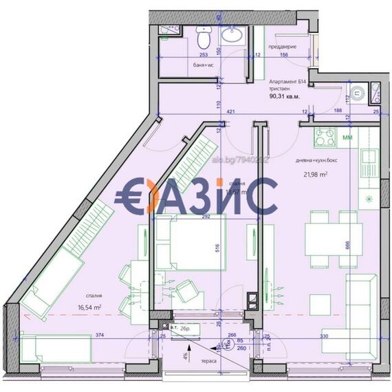 Квартира 3-комнатная 2+1 в Бургасе площадь 90.3м² 2 этаж, изображение 3