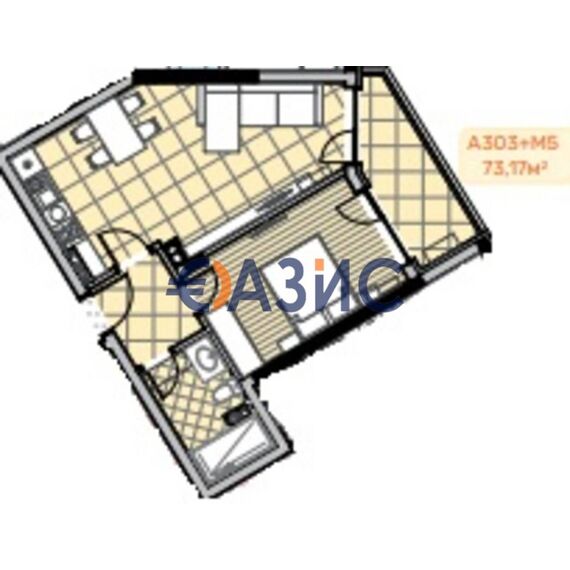 Квартира 2-комнатная 1+1 в Несебре площадь 73.2м² 3 этаж, изображение 3