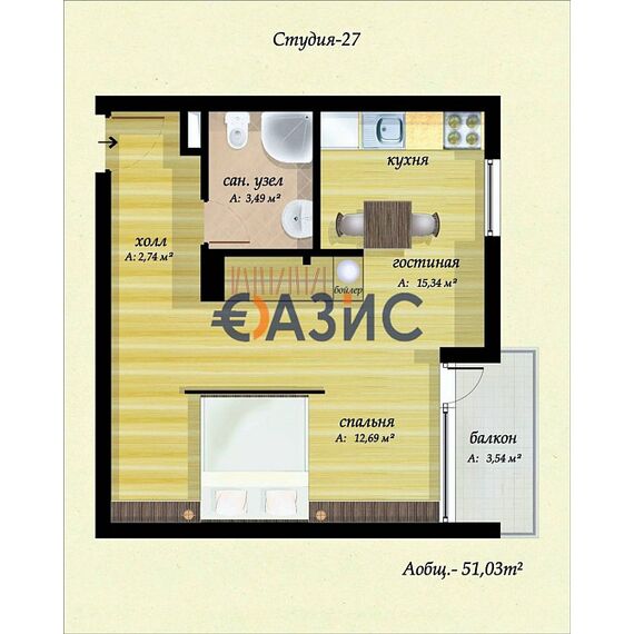 Квартира 2-комнатная в Приморско площадь 51м² 2 этаж, изображение 16