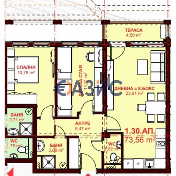 Квартира 3-комнатная 2+1 в Несебре (Святой Влас) площадь 93.2м² 1 этаж, изображение 2