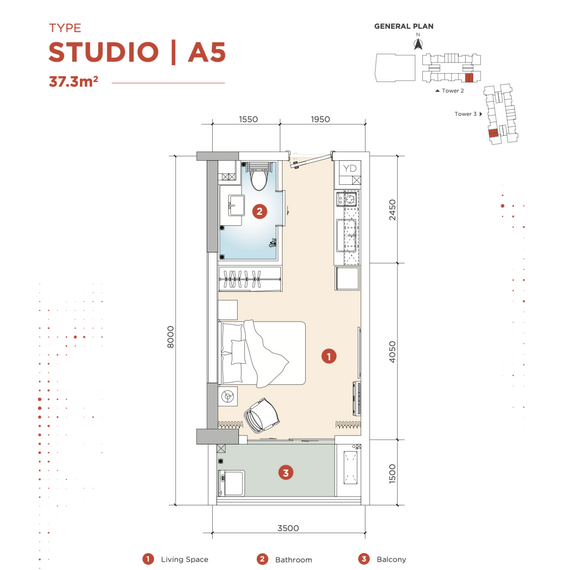 Квартира 1-комнатная студия 1+0 в Пномпене площадь 37.26м² 12 этаж, изображение 7