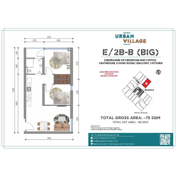 Квартира 2-комнатная 1+1 в Пномпене площадь 78м² 6 этаж, изображение 12