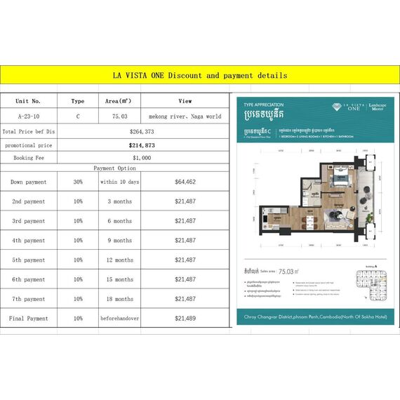 Квартира 1-комнатная студия 1+0 в Пномпене площадь 54м² 9 этаж, изображение 7