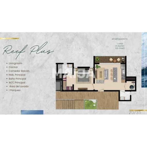 Квартира 1-комнатная студия 1+0 в Пунта-Кана (Баваро) площадь 55м² 4 этаж, изображение 15